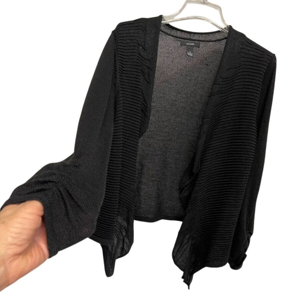 Alfani Women’s Black Open-Front Sweater with Draped Front and Ribbed Sides Size - Picture 3 of 6